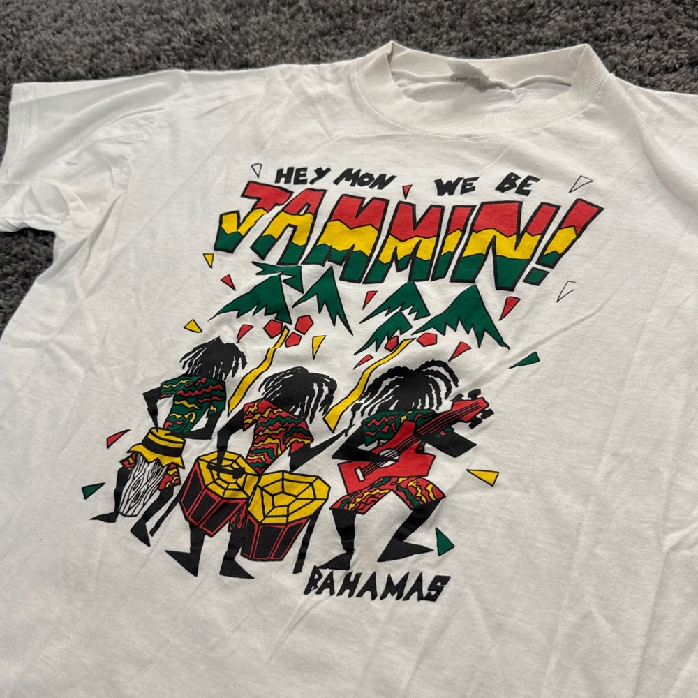 Vintage Dorsett Sportswear T Shirt Mens White Good Bahamas Jammin Graphic L